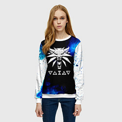 Свитшот женский Ведьмак лого синие краски, цвет: 3D-белый — фото 2