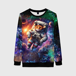 Свитшот женский Котик бравый космонавт - неон, цвет: 3D-черный