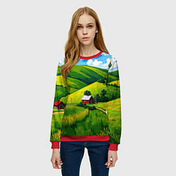 Свитшот женский Русская деревенька, цвет: 3D-красный — фото 2
