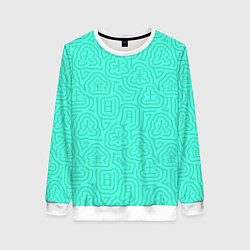 Женский свитшот Лабиринтовый паттерн с иероглифами на бирюзе