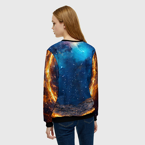 Женский свитшот Бульдог в космосе / 3D-Черный – фото 4