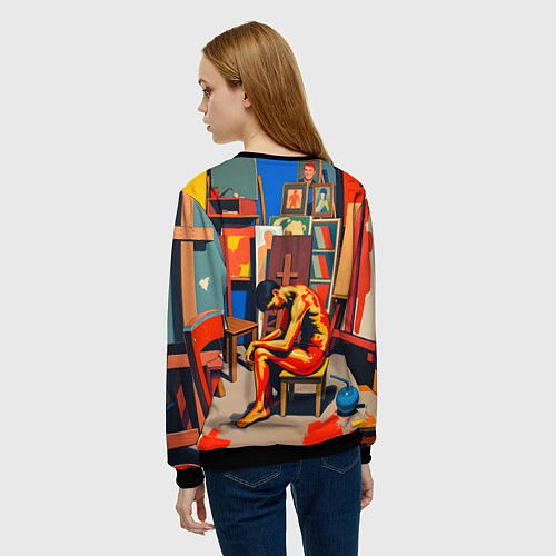 Женский свитшот Художник в мастерской / 3D-Черный – фото 4