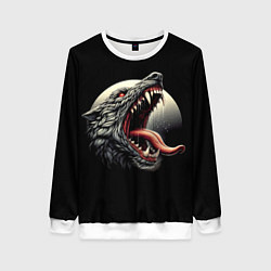 Женский свитшот Волчья морда на фоне луны - нейроарт