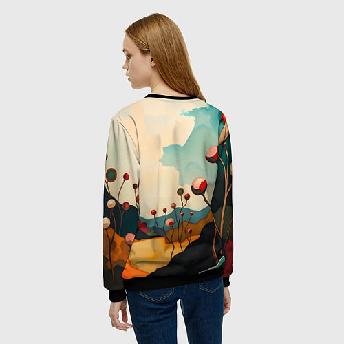 Женский свитшот Сюрреалистичный пейзаж с цветами / 3D-Черный – фото 4