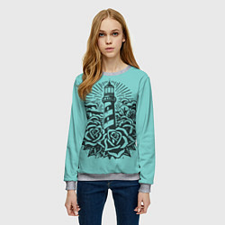 Свитшот женский Маяк и розы, цвет: 3D-меланж — фото 2