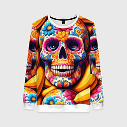 Свитшот женский Цветочный череп среди бананов - нейроарт, цвет: 3D-белый