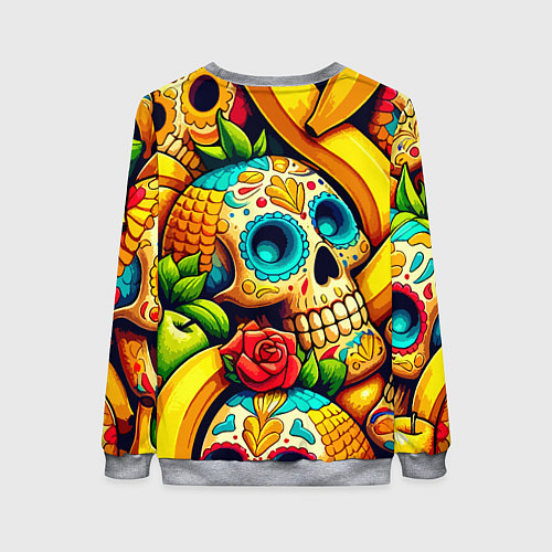 Женский свитшот Colorfull skulls and bananas - pop art pattern / 3D-Меланж – фото 2
