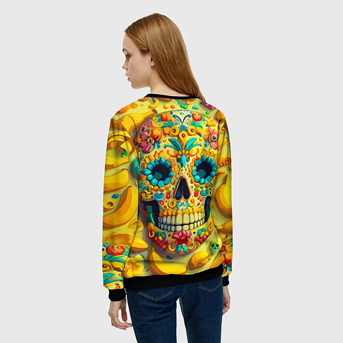 Женский свитшот Красочный летний паттерн с черепом - нейроарт / 3D-Черный – фото 4