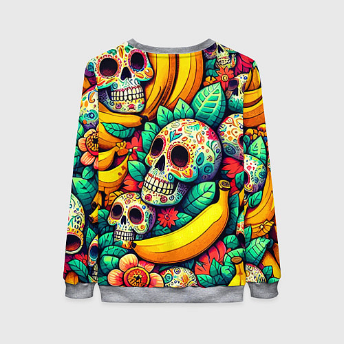Женский свитшот Паттерн из черепов и бананов - нейроарт / 3D-Меланж – фото 2