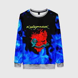 Свитшот женский Киберпанк голубой огонь, цвет: 3D-меланж