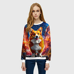 Свитшот женский Корги и космическое небо, цвет: 3D-белый — фото 2