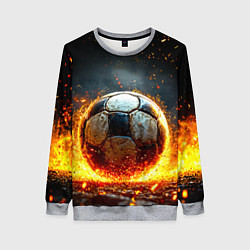 Женский свитшот Футбольный мяч в красном пламени