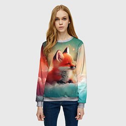 Свитшот женский Милый лисенок спит на облаке, цвет: 3D-меланж — фото 2