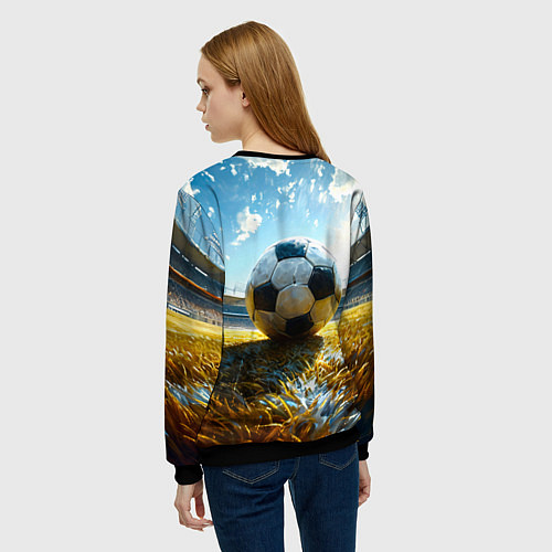 Женский свитшот Футбольный мяч на стадионе / 3D-Черный – фото 4