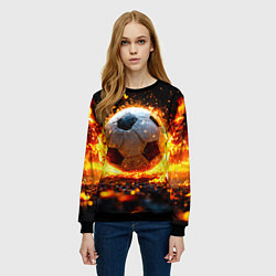 Свитшот женский Футбольный мяч в огне, цвет: 3D-черный — фото 2