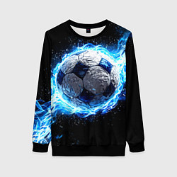 Женский свитшот Футбольный мяч в синем пламени