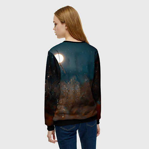 Женский свитшот Юрий Хой на фоне луны / 3D-Черный – фото 4
