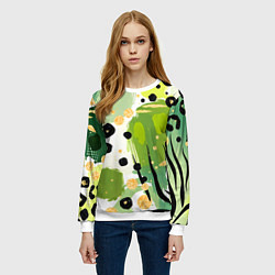 Свитшот женский Зеленый анималистичный паттерн, цвет: 3D-белый — фото 2