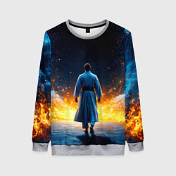 Женский свитшот Айкидоист в огне и синий дым