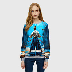 Свитшот женский Боец айкидо на синем, цвет: 3D-меланж — фото 2