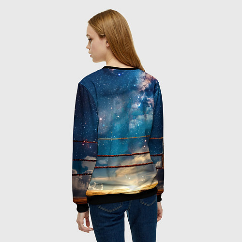 Женский свитшот Тайский боксер в космосе / 3D-Черный – фото 4