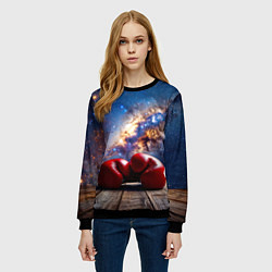 Свитшот женский Боксерские перчатки в космосе, цвет: 3D-черный — фото 2