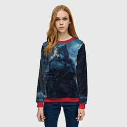 Свитшот женский Волк в доспехах, цвет: 3D-красный — фото 2