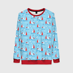 Женский свитшот Морской паттерн с парусными лодками и чайками