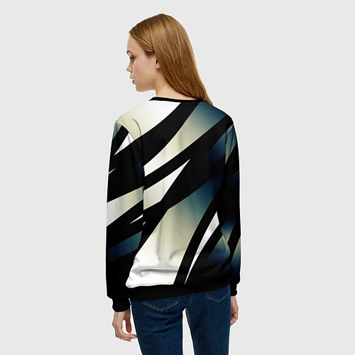 Женский свитшот Чёрно-белый с синим затемнением полосы / 3D-Черный – фото 4