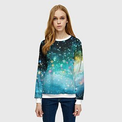 Свитшот женский Бирюзовые блестки фон, цвет: 3D-белый — фото 2
