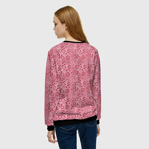 Женский свитшот Красно белый деревенский узор ретро / 3D-Черный – фото 4