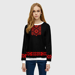 Свитшот женский Славянский узор и орнамент на черном - вышиванка р, цвет: 3D-белый — фото 2