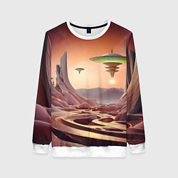 Свитшот женский Фантастический инопланетный город, цвет: 3D-белый