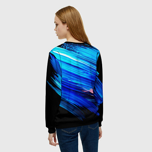 Женский свитшот Юрий Хой синий фон красками / 3D-Черный – фото 4