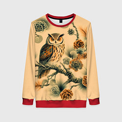 Свитшот женский Сова на ветке сосны, цвет: 3D-красный