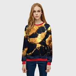 Свитшот женский Золотая текстура на синем, цвет: 3D-красный — фото 2