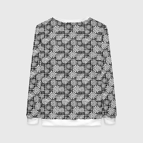 Женский свитшот Белые ромашки на клетчатом черно белом фоне / 3D-Белый – фото 2