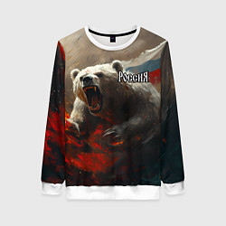 Свитшот женский Русский медведь в прыжке, цвет: 3D-белый