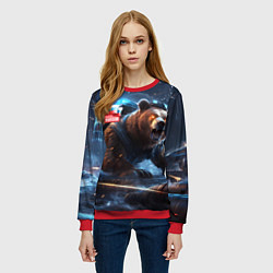 Свитшот женский Русский медведь кибер-война, цвет: 3D-красный — фото 2