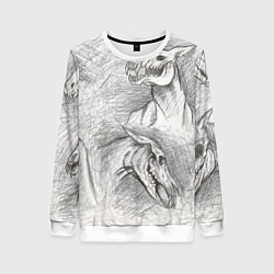 Свитшот женский Черепа лошадей - эскиз, цвет: 3D-белый