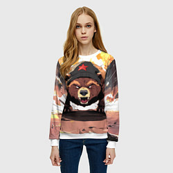 Свитшот женский Злой русский медведь с пилоткой на голове, цвет: 3D-белый — фото 2