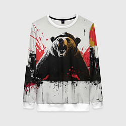 Свитшот женский Медведь и брызги краски, цвет: 3D-белый