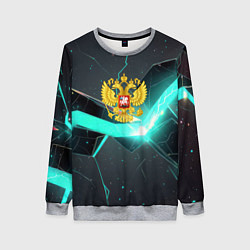 Свитшот женский Неоновые плиты и золотой герб РФ, цвет: 3D-меланж