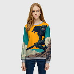Свитшот женский Киберчеловек-волк, цвет: 3D-меланж — фото 2