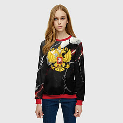 Свитшот женский Герб России на объемной черной текстуре, цвет: 3D-красный — фото 2