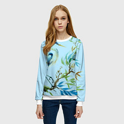 Свитшот женский Акварельная цапля у пруда, цвет: 3D-белый — фото 2