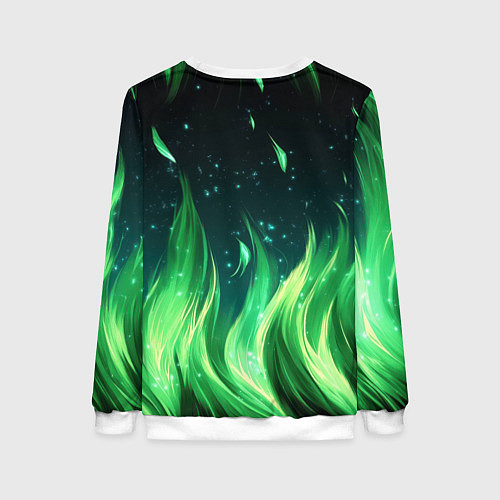Женский свитшот Россия на фоне зеленого огня / 3D-Белый – фото 2