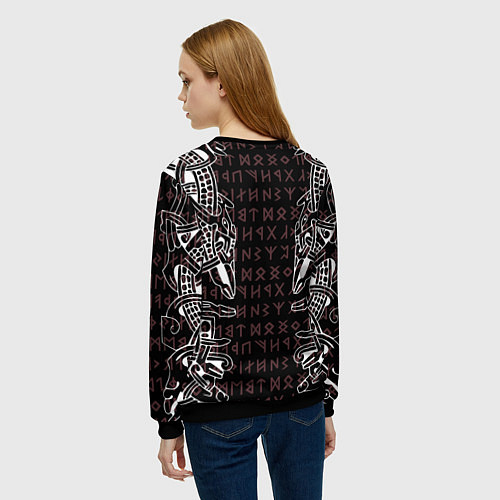 Женский свитшот Дерево жизни и древние руны / 3D-Черный – фото 4