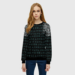 Свитшот женский Руны и татуировки викингов, цвет: 3D-черный — фото 2