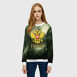 Свитшот женский Россия - герб на зеленом фоне, цвет: 3D-белый — фото 2